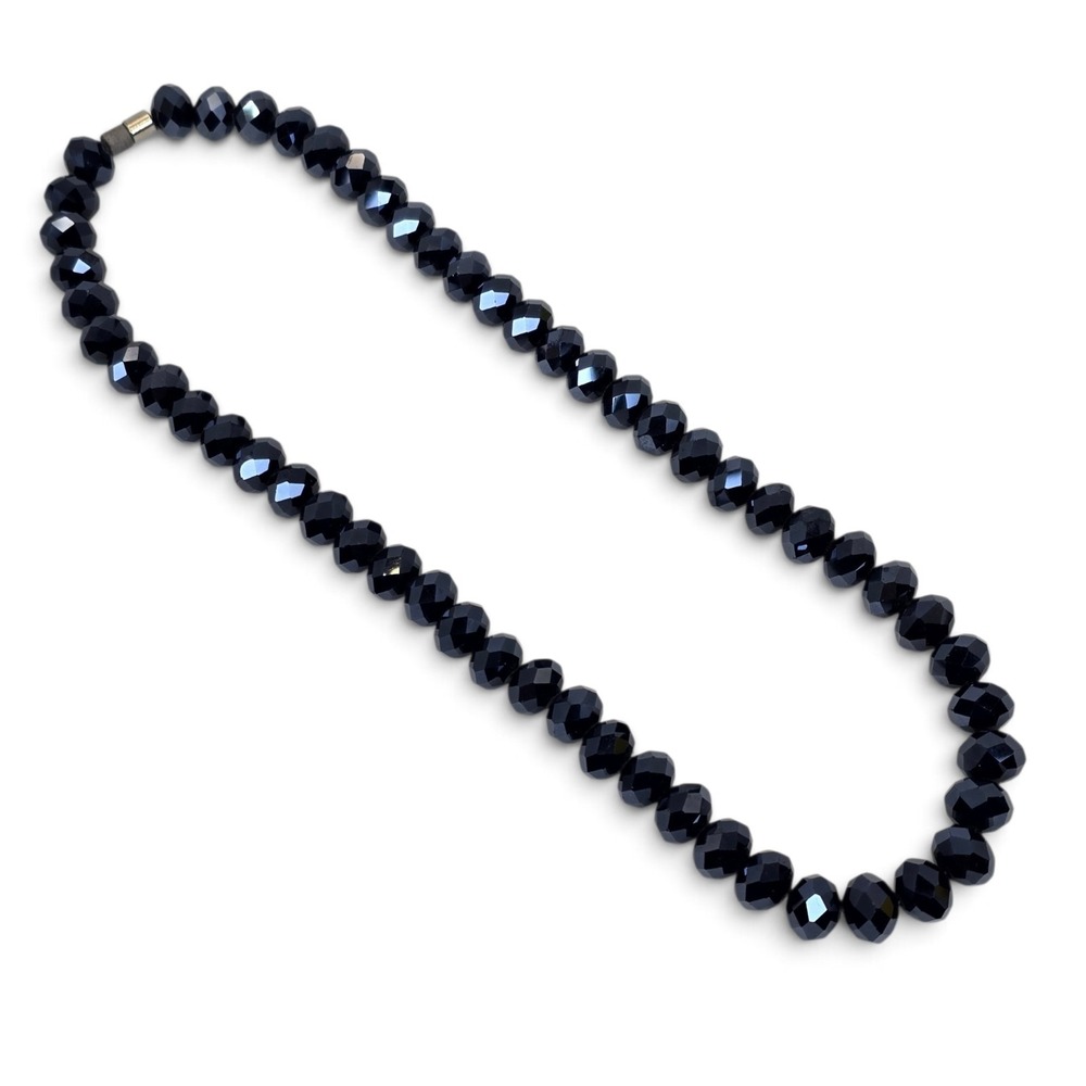 Navy Blue Faceted Bead Necklace Graduated Statement Jewelry Magnetic Clasp - Picture 5 of 12
